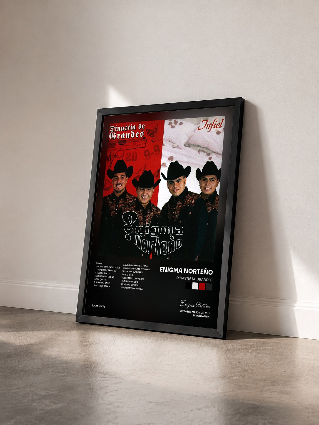 #noir Tableau de l'album Dinastia De Grandes de Enigma Norteño vu de trois quarts, cadre noir