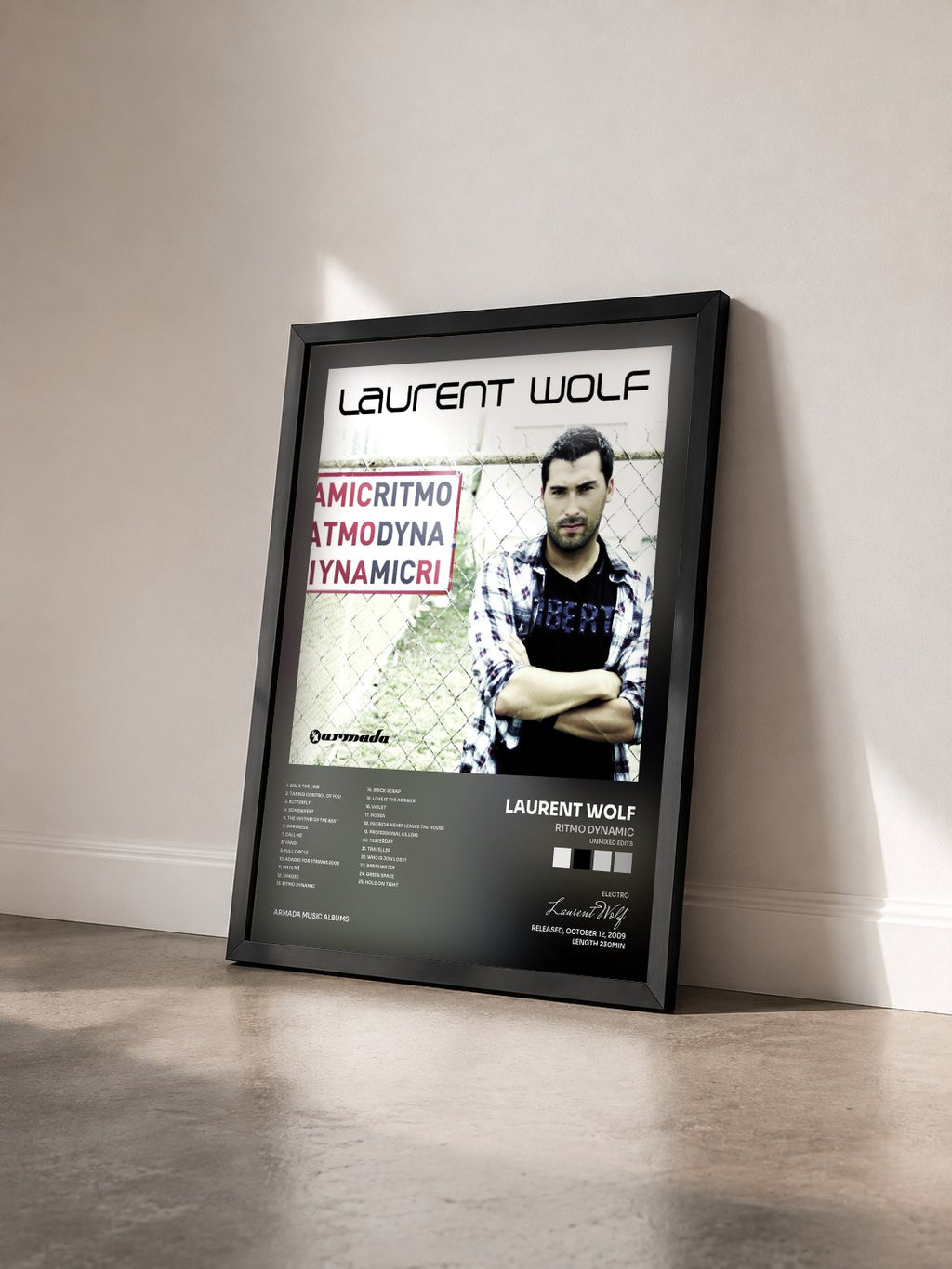 #noir Tableau de l'album Ritmo Dynamic (Unmixed Edits) de Laurent Wolf vu de trois quarts, cadre noir
