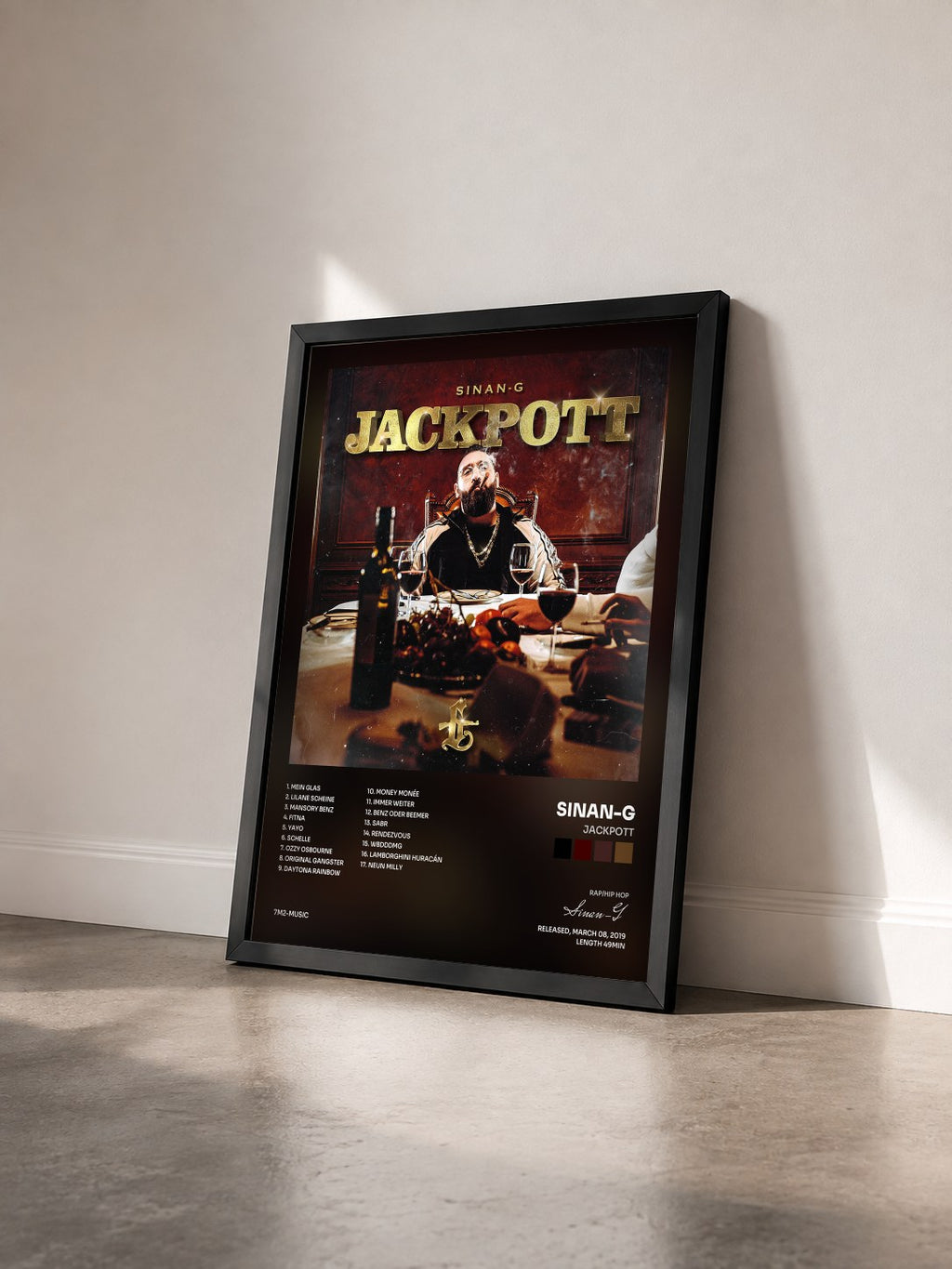 #noir Tableau de l'album Jackpott de Sinan-G vu de trois quarts, cadre noir