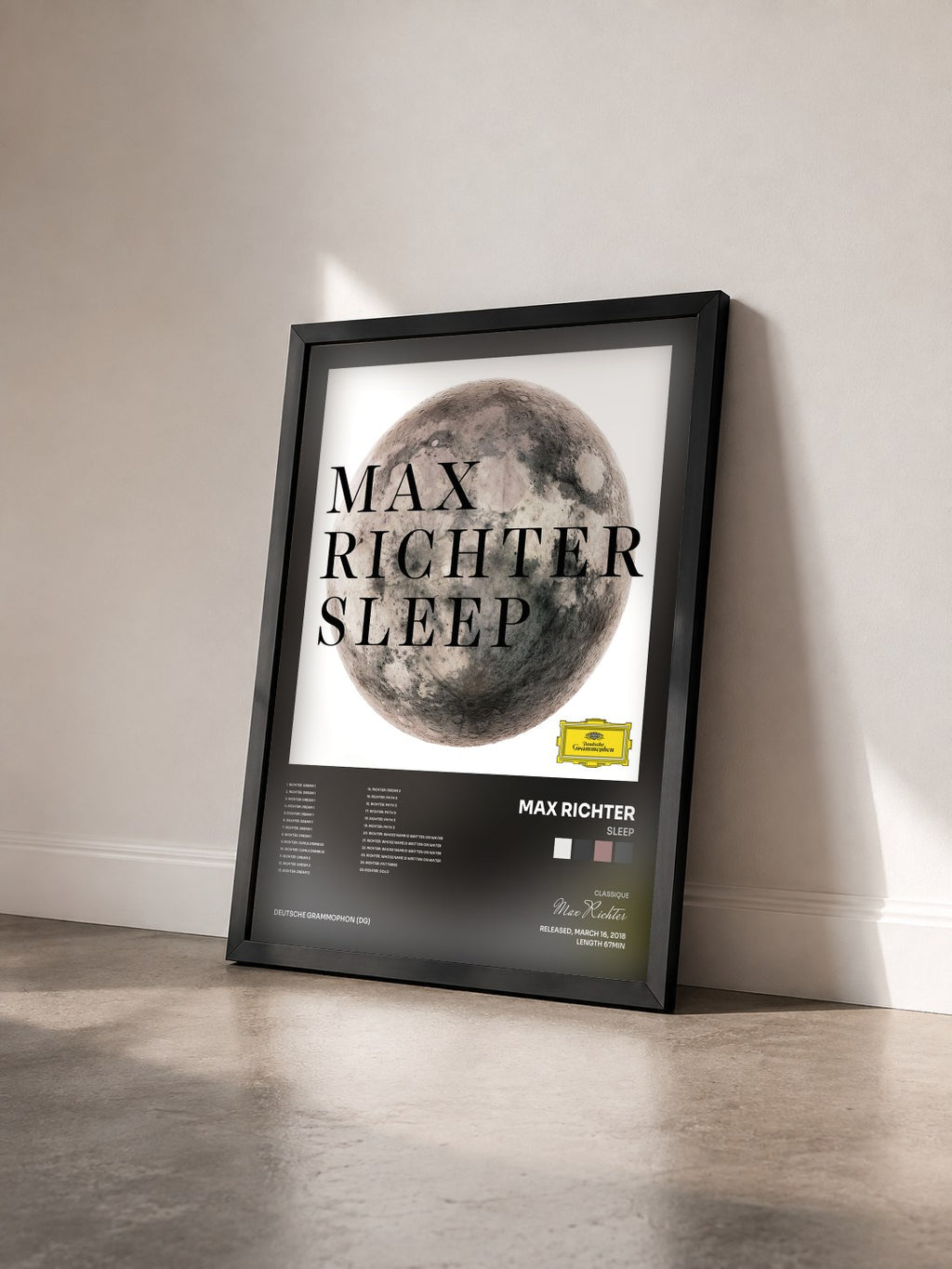 #noir Tableau de l'album Sleep de Max Richter vu de trois quarts, cadre noir