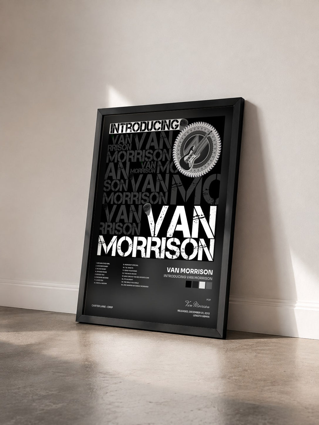 #noir Tableau de l'album Introducing Van Morrison de Van Morrison vu de trois quarts, cadre noir