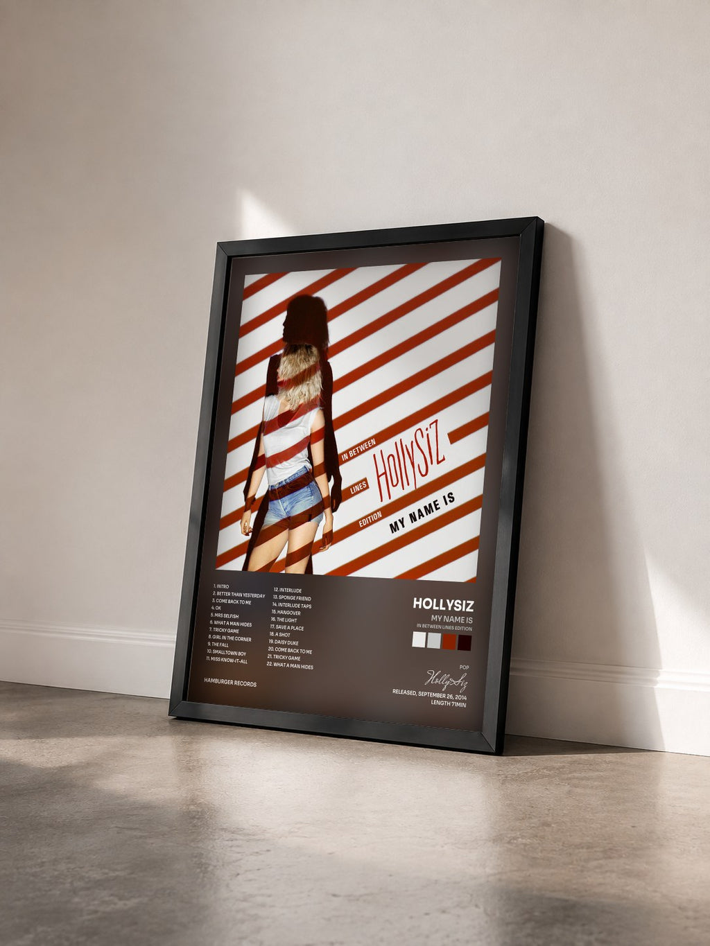 #noir Tableau de l'album My Name Is (In Between Lines Edition) de HollySiz vu de trois quarts, cadre noir
