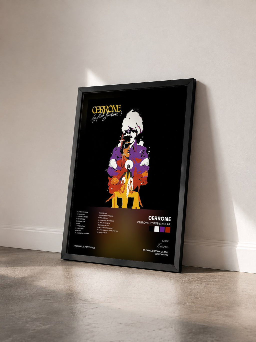 #noir Tableau de l'album Cerrone by Bob Sinclar de Cerrone vu de trois quarts, cadre noir