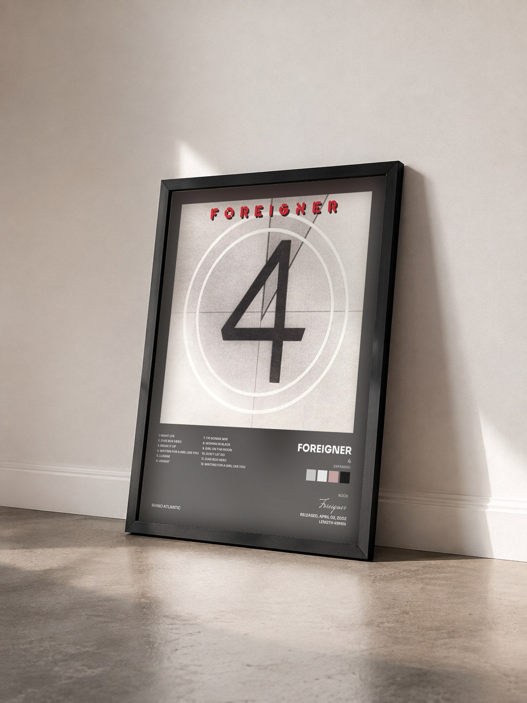 #noir Tableau de l'album 4 (Expanded) de Foreigner vu de trois quarts, cadre noir