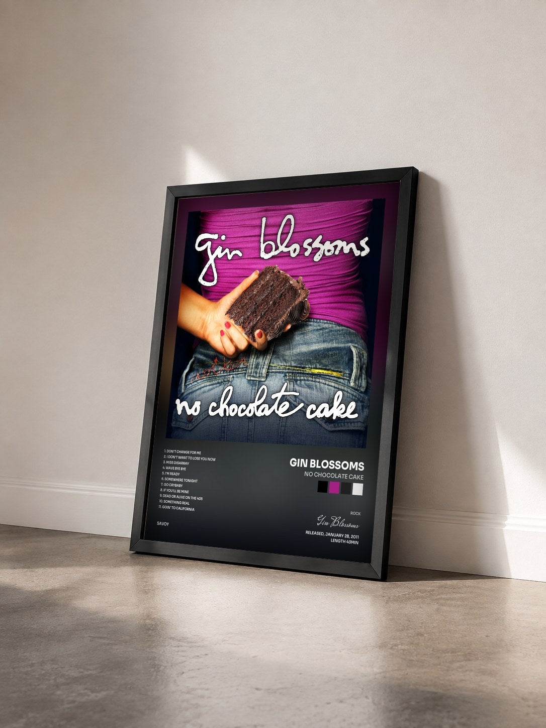 #noir Tableau de l'album No Chocolate Cake de Gin Blossoms vu de trois quarts, cadre noir