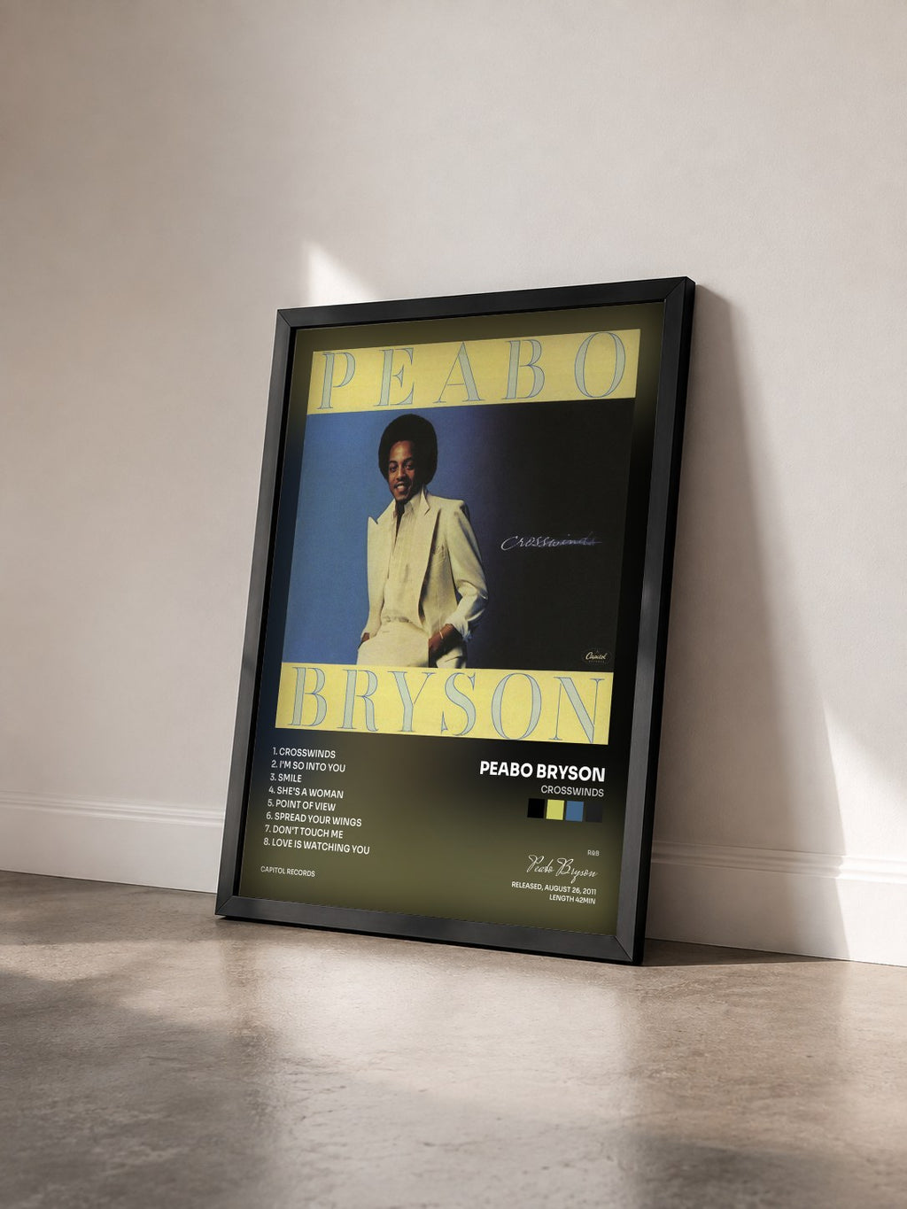 #noir Tableau de l'album Crosswinds de Peabo Bryson vu de trois quarts, cadre noir