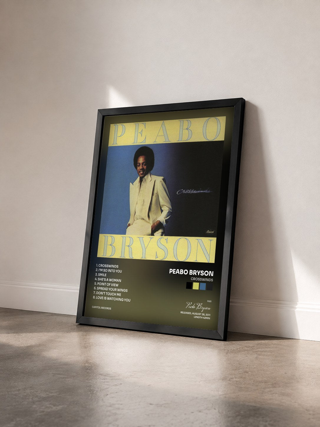 #noir Tableau de l'album Crosswinds de Peabo Bryson vu de trois quarts, cadre noir