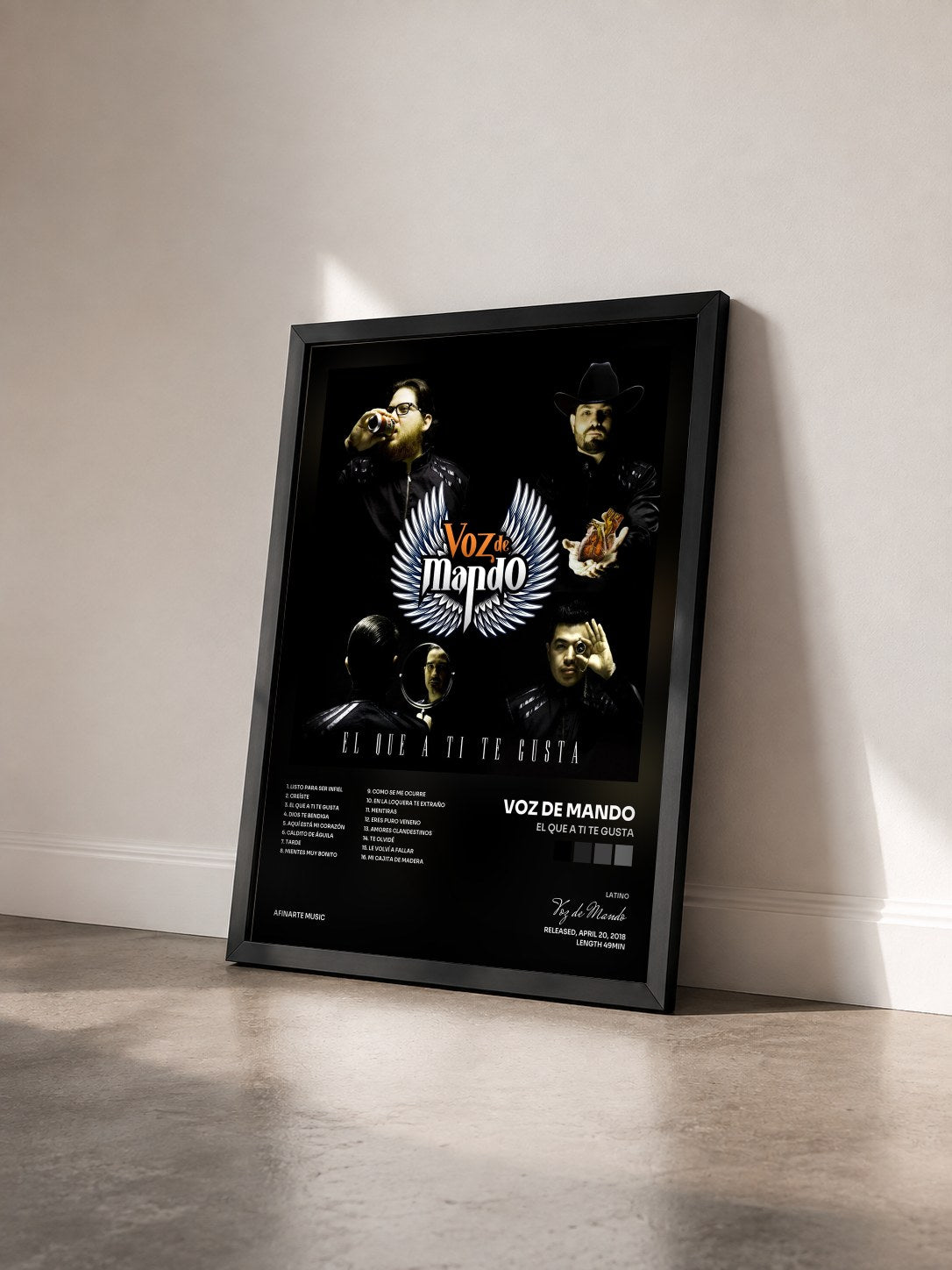 #noir Tableau de l'album El Que a Ti Te Gusta de Voz de Mando vu de trois quarts, cadre noir