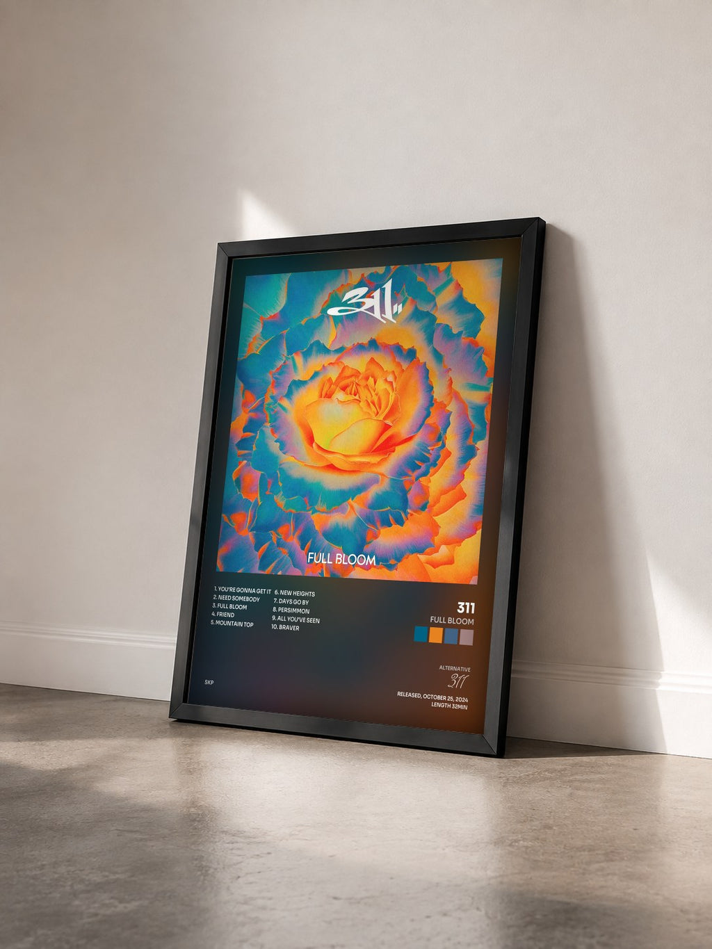 #noir Tableau de l'album Full Bloom de 311 vu de trois quarts, cadre noir