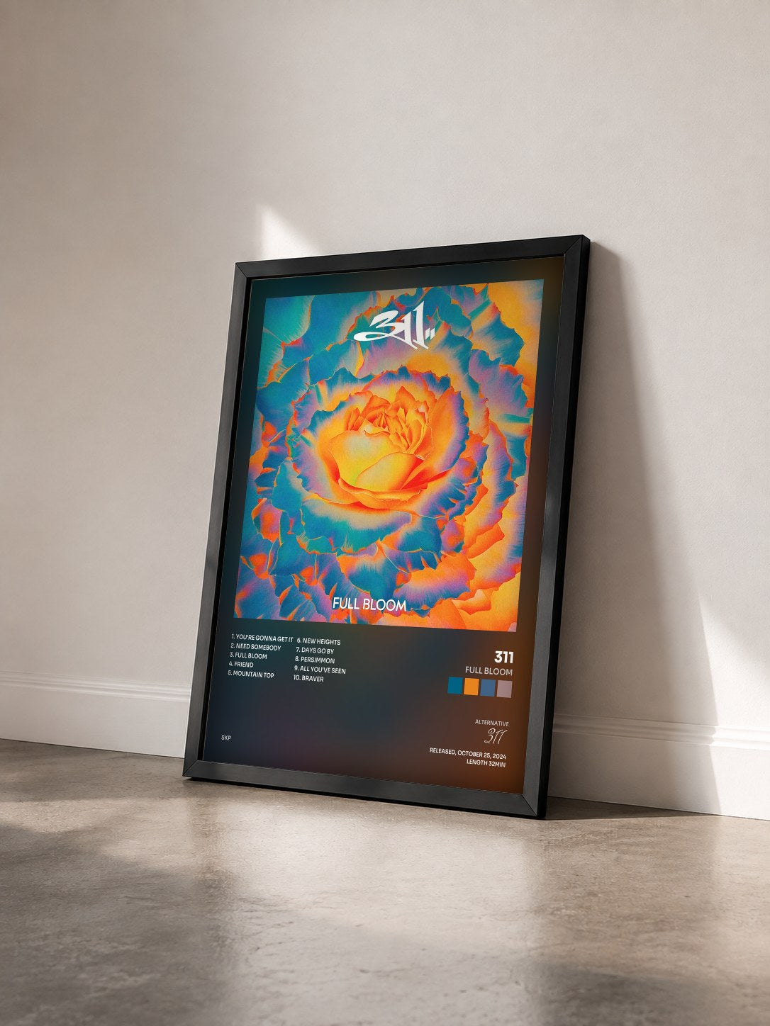 #noir Tableau de l'album Full Bloom de 311 vu de trois quarts, cadre noir