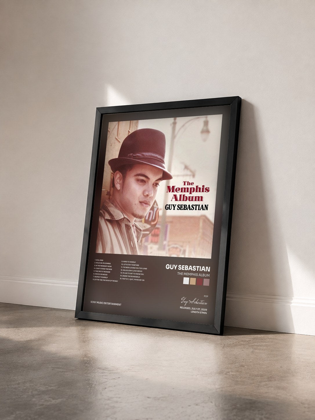 #noir Tableau de l'album The Memphis Album de Guy Sebastian vu de trois quarts, cadre noir