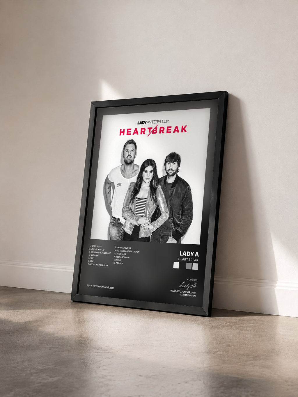 #noir Tableau de l'album Heart Break de Lady A vu de trois quarts, cadre noir