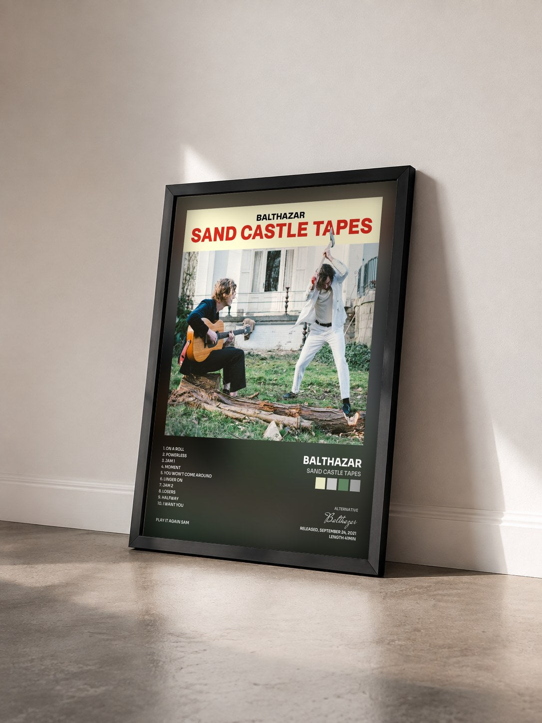 #noir Tableau de l'album Sand Castle Tapes de Balthazar vu de trois quarts, cadre noir