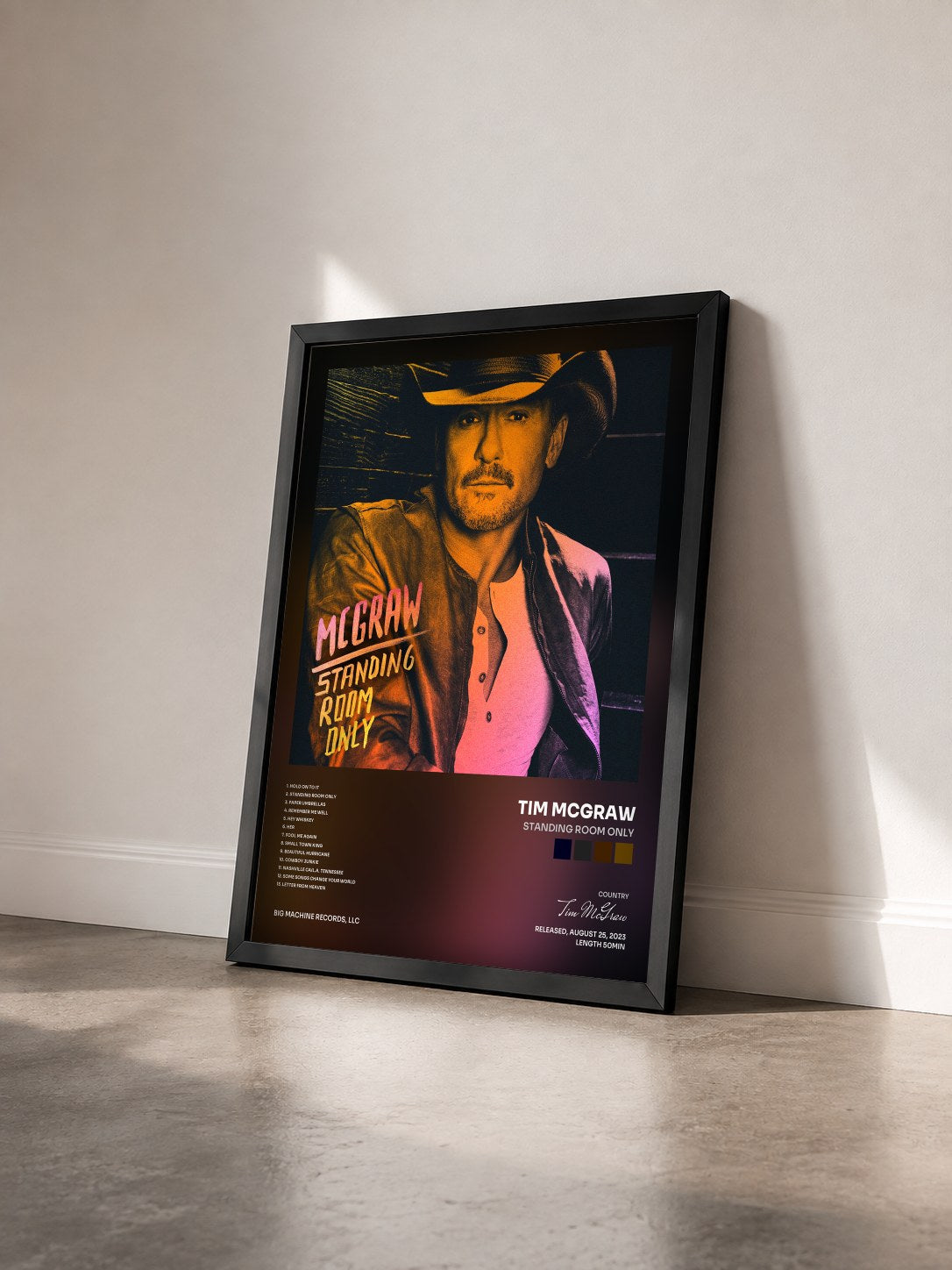 #noir Tableau de l'album Standing Room Only de Tim McGraw vu de trois quarts, cadre noir