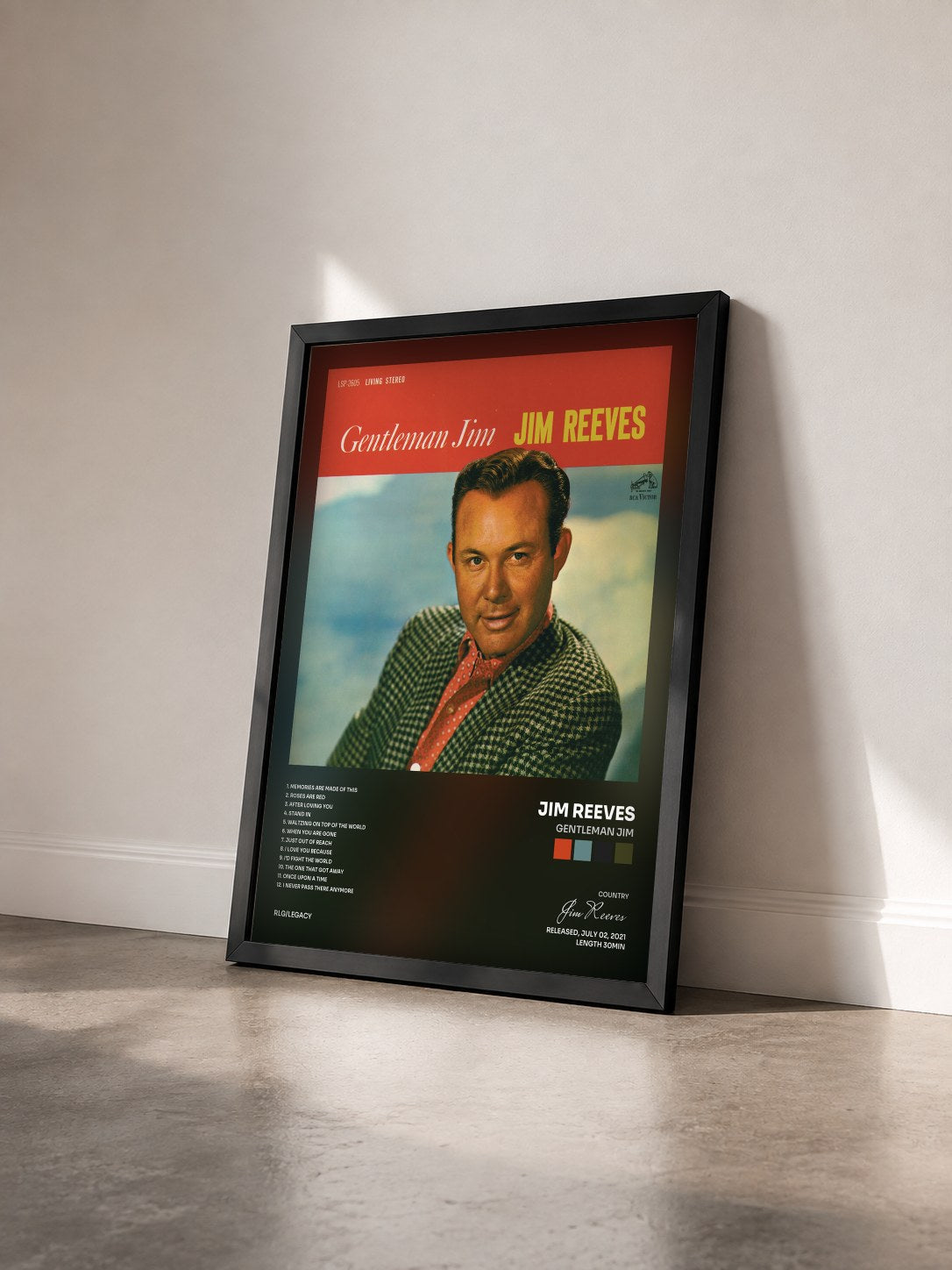 #noir Tableau de l'album Gentleman Jim de Jim Reeves vu de trois quarts, cadre noir