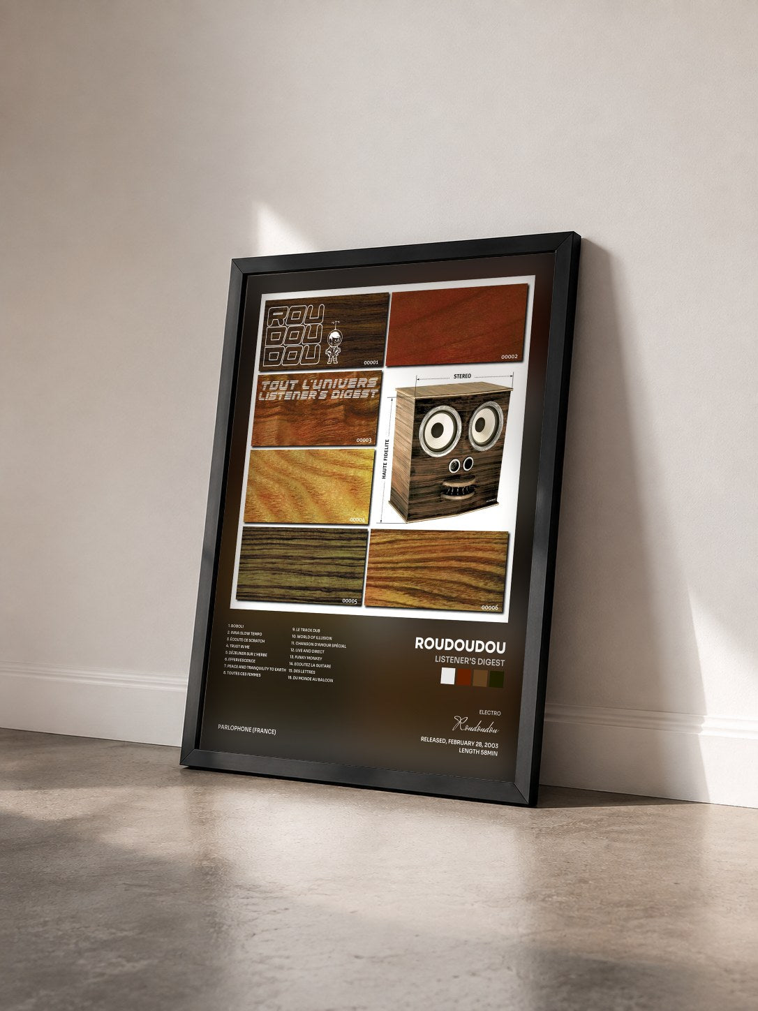 #noir Tableau de l'album Listener's Digest de Roudoudou vu de trois quarts, cadre noir