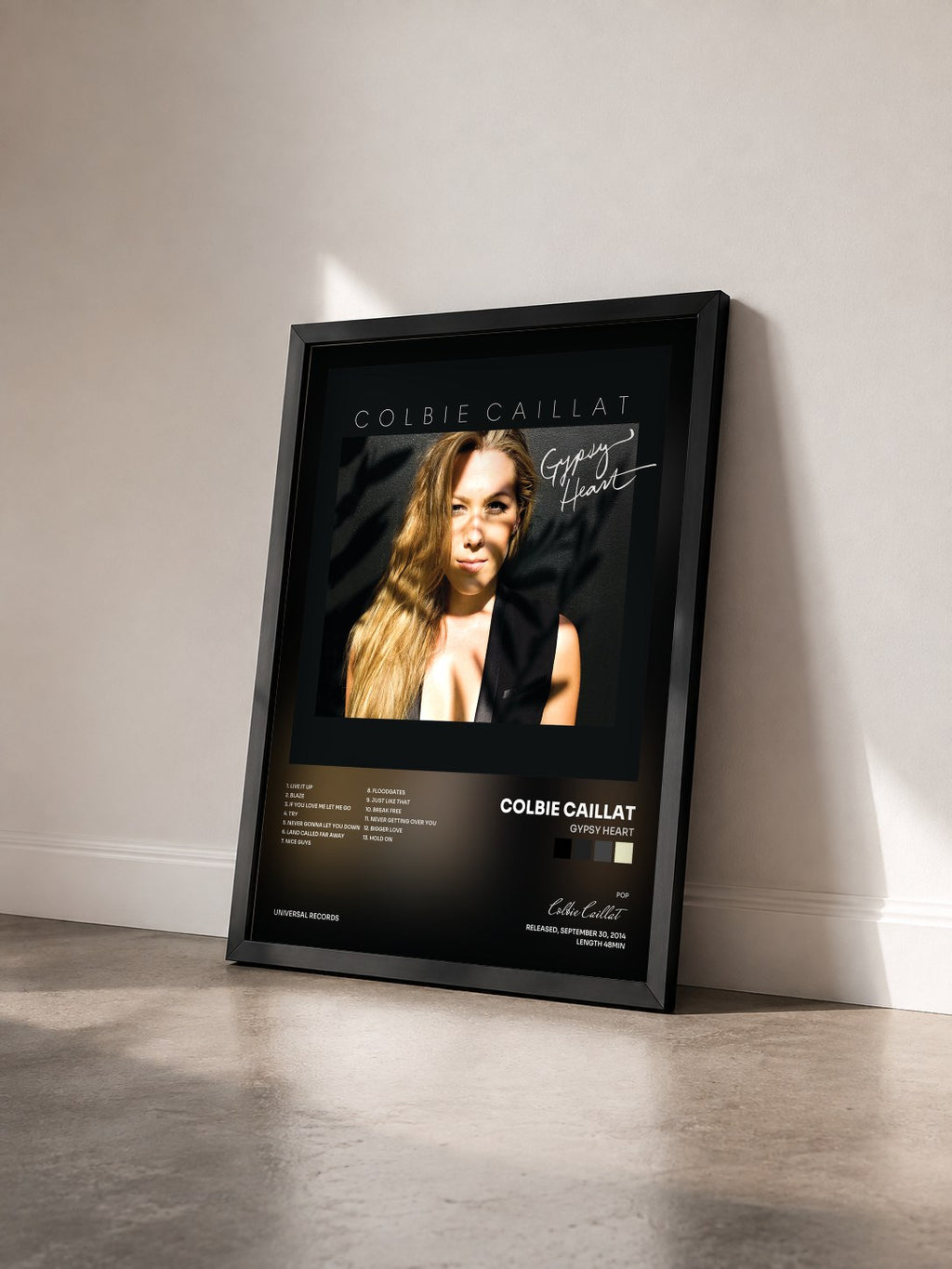 #noir Tableau de l'album Gypsy Heart de Colbie Caillat vu de trois quarts, cadre noir