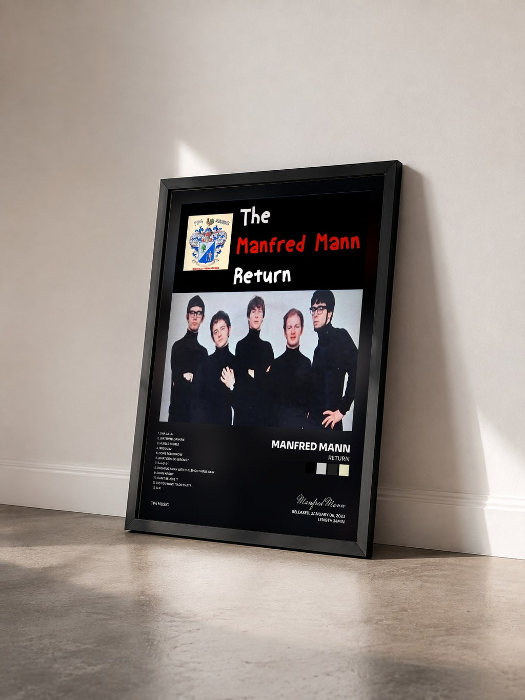 #noir Tableau de l'album Return de Manfred Mann vu de trois quarts, cadre noir