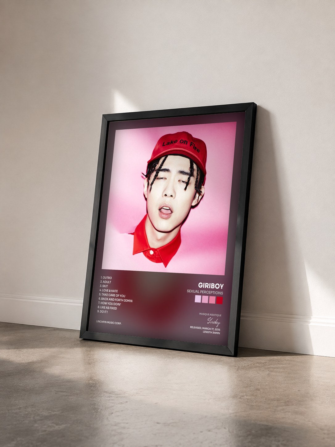 #noir Tableau de l'album Sexual Perceptions de Giriboy vu de trois quarts, cadre noir