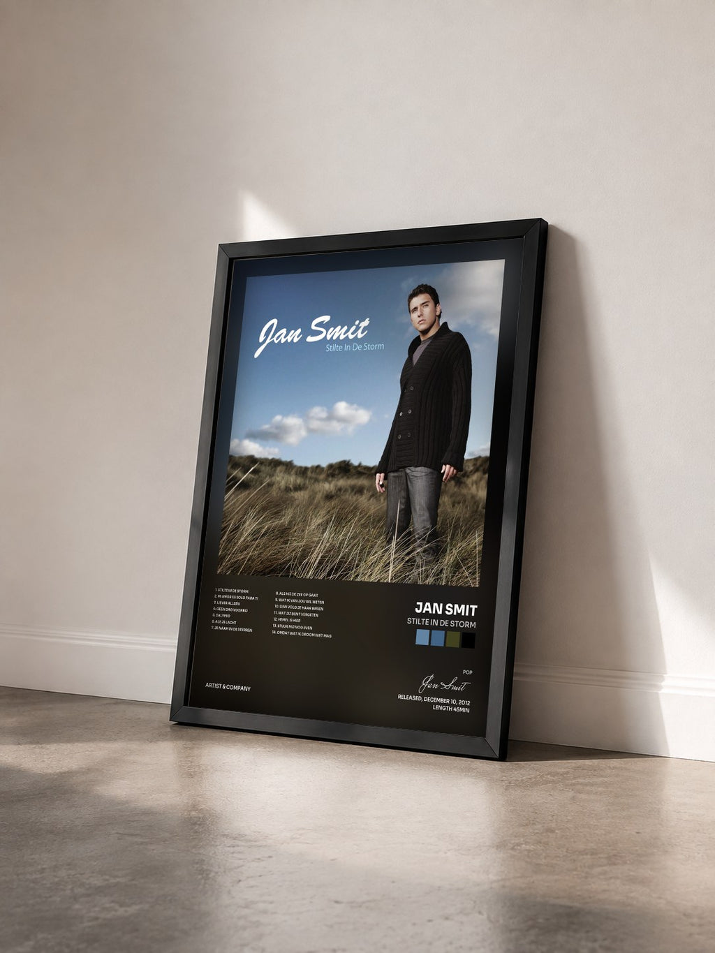 #noir Tableau de l'album Stilte In De Storm de Jan Smit vu de trois quarts, cadre noir