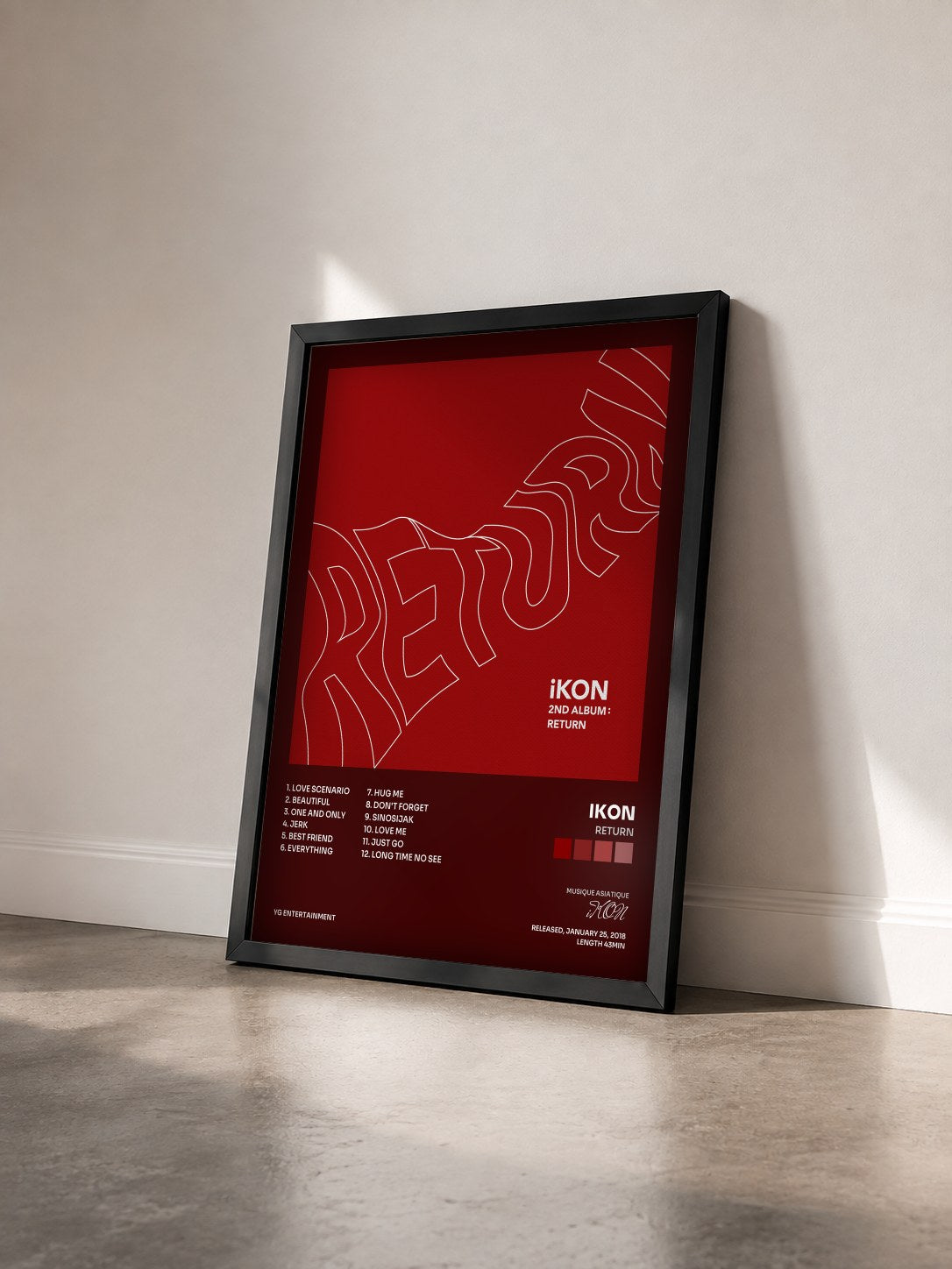 #noir Tableau de l'album Return de iKON vu de trois quarts, cadre noir