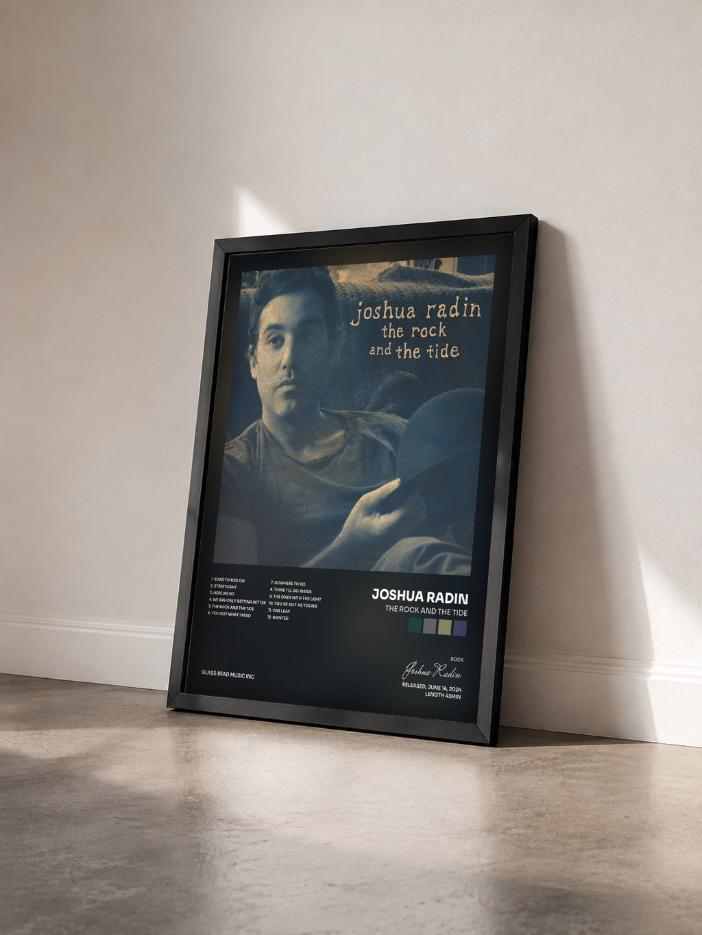 #noir Tableau de l'album The Rock and the Tide de Joshua Radin vu de trois quarts, cadre noir