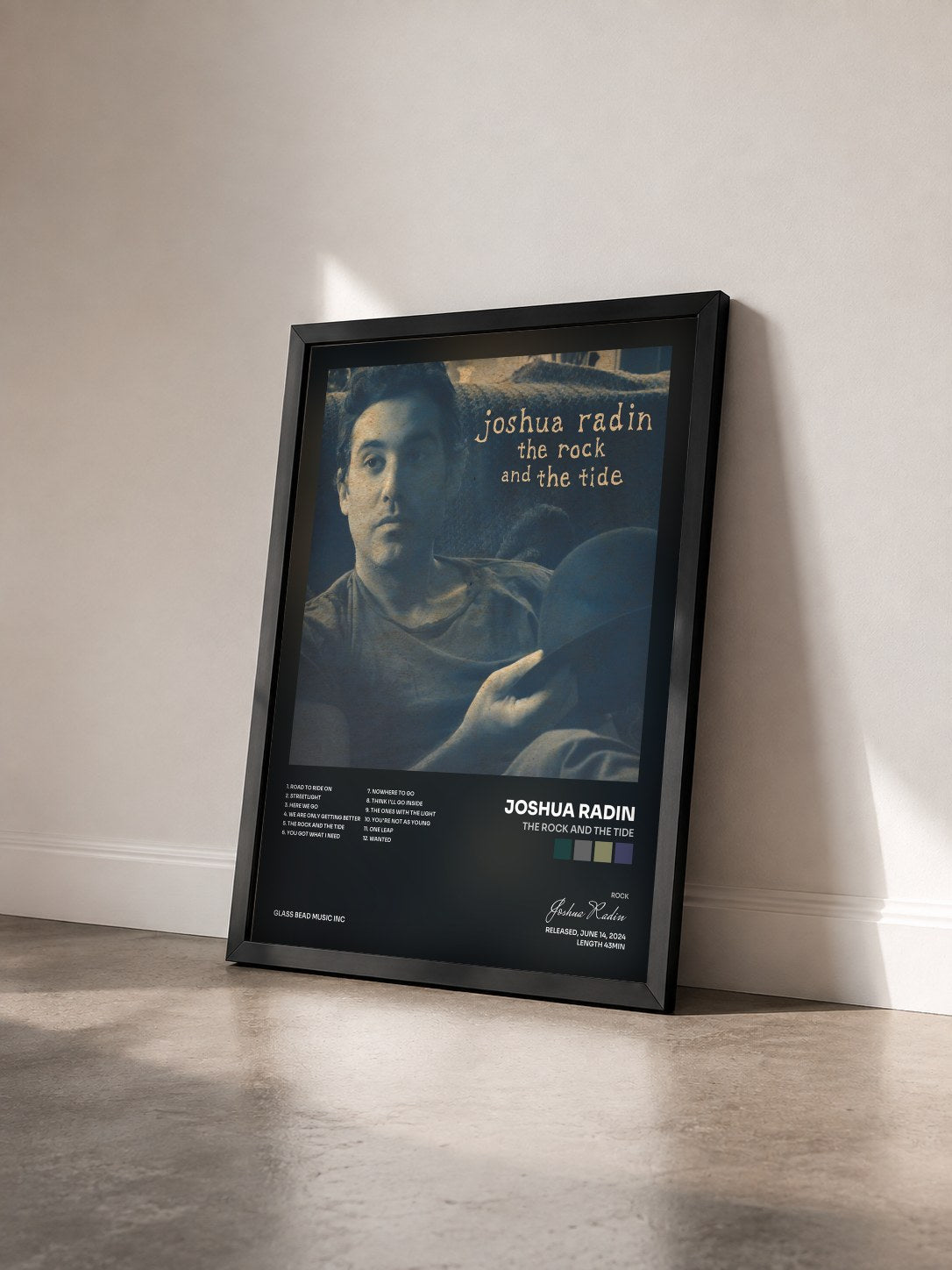 #noir Tableau de l'album The Rock and the Tide de Joshua Radin vu de trois quarts, cadre noir