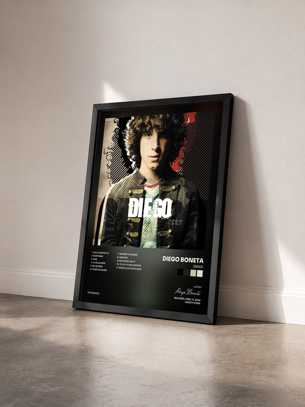 #noir Tableau de l'album Diego de Diego Boneta vu de trois quarts, cadre noir