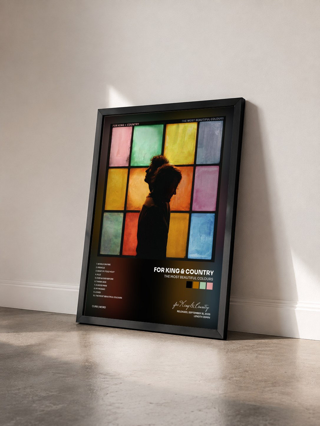 #noir Tableau de l'album the most beautiful colours de for King & Country vu de trois quarts, cadre noir