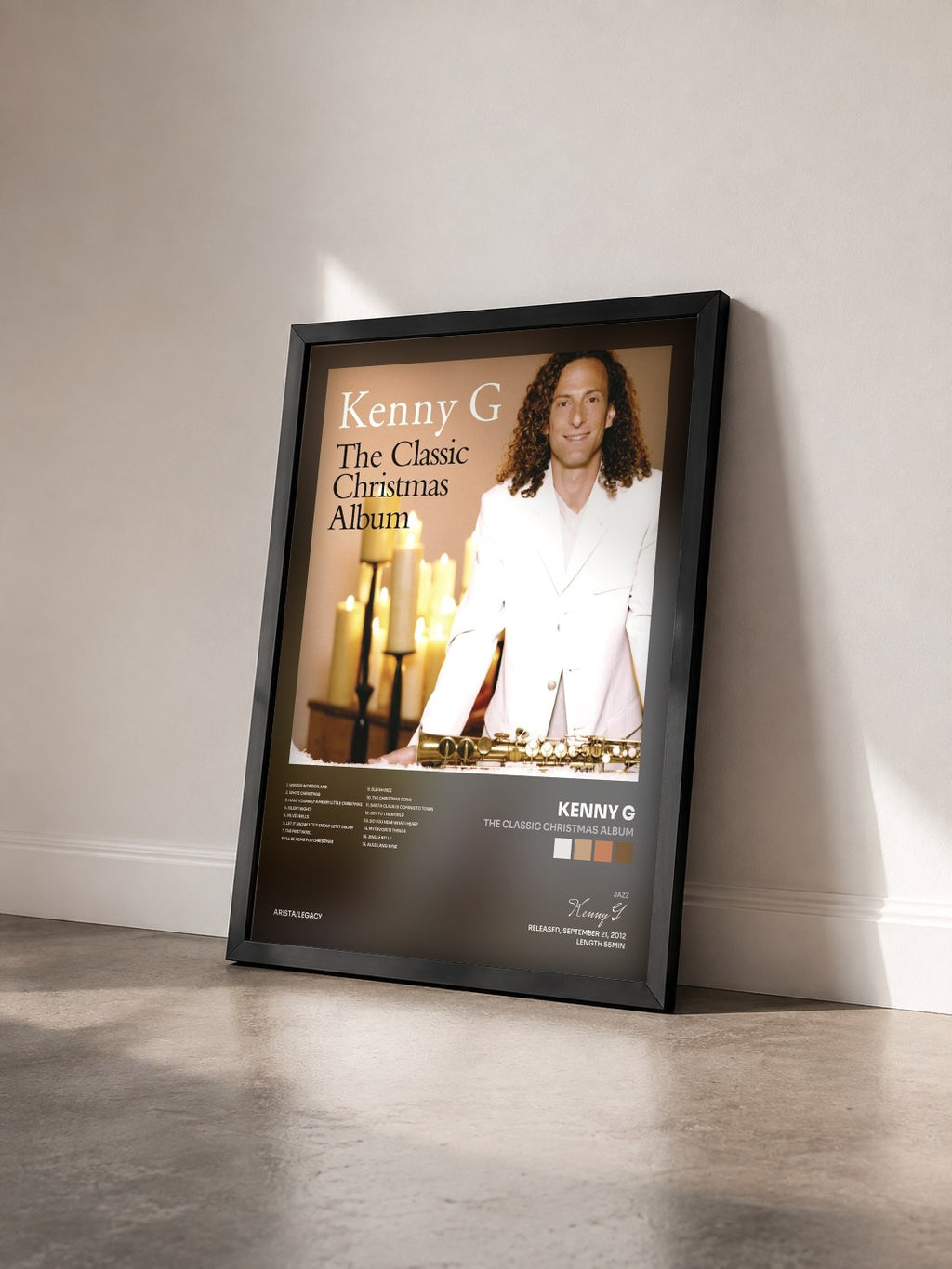 #noir Tableau de l'album The Classic Christmas Album de Kenny G vu de trois quarts, cadre noir
