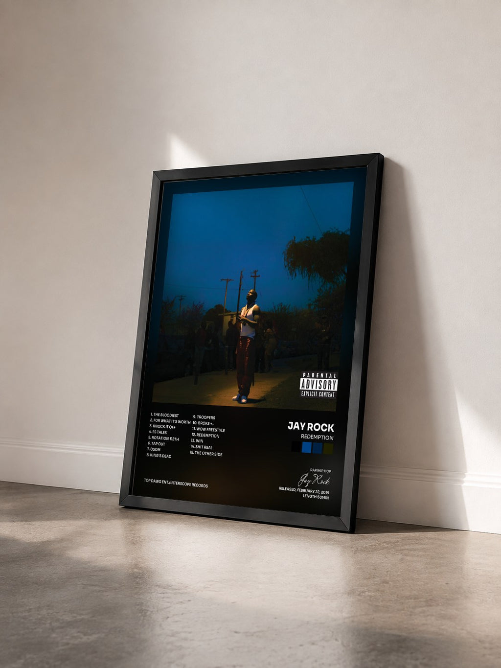 #noir Tableau de l'album Redemption de Jay Rock vu de trois quarts, cadre noir