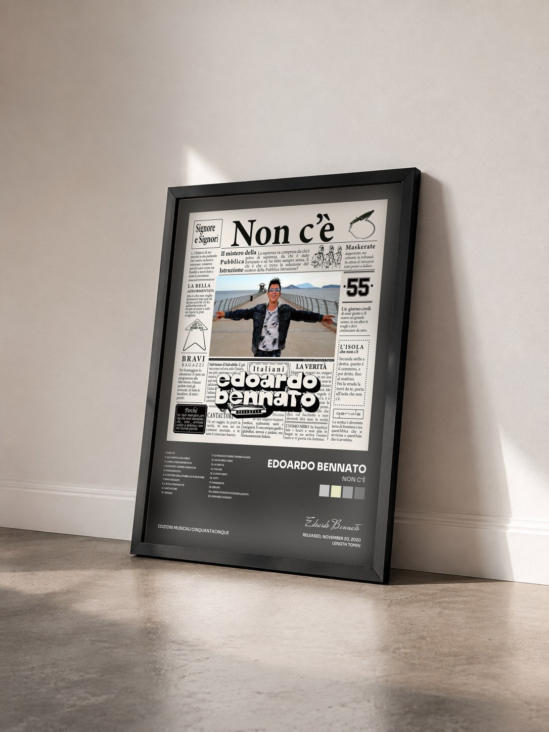 #noir Tableau de l'album Non c'è de Edoardo Bennato vu de trois quarts, cadre noir