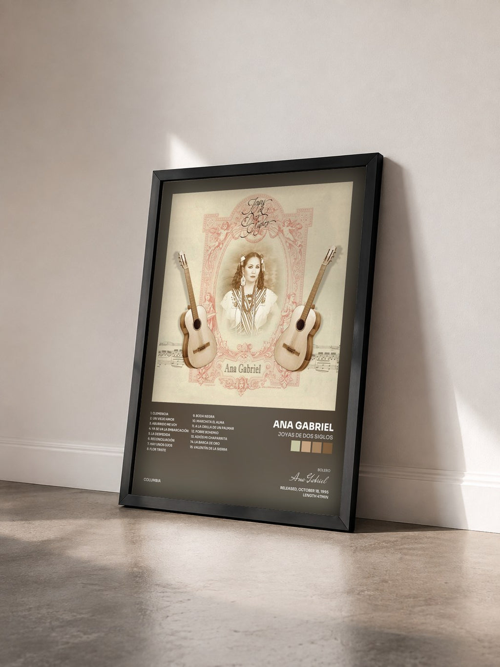 #noir Tableau de l'album Joyas De Dos Siglos de Ana Gabriel vu de trois quarts, cadre noir