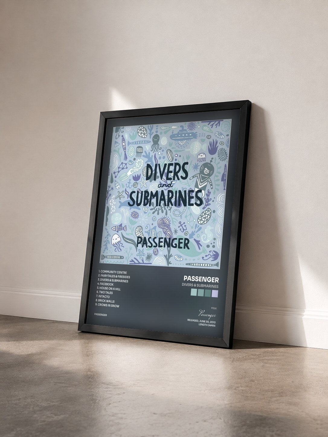 #noir Tableau de l'album Divers & Submarines de Passenger vu de trois quarts, cadre noir
