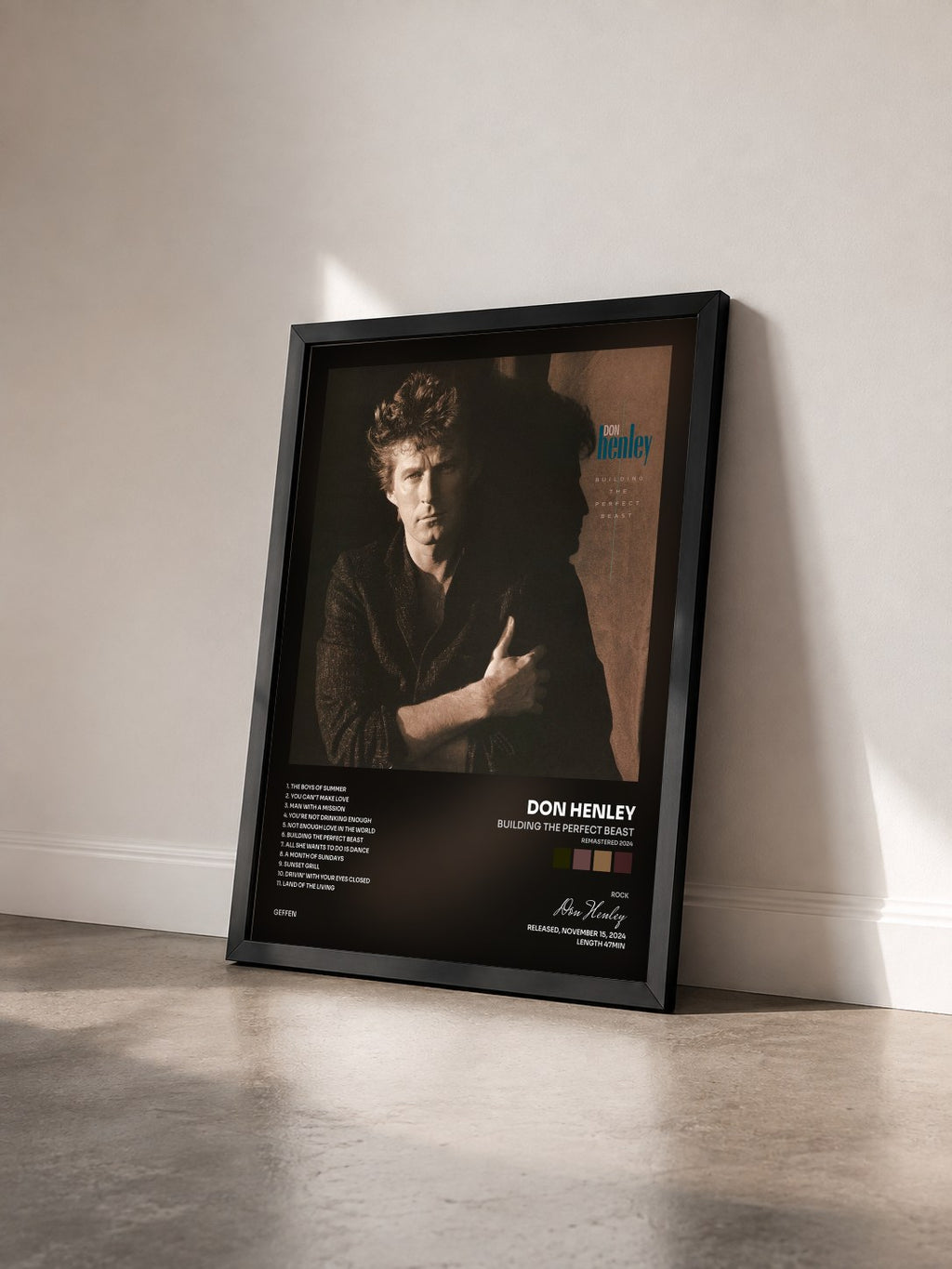 #noir Tableau de l'album Building The Perfect Beast (Remastered 2024) de Don Henley vu de trois quarts, cadre noir