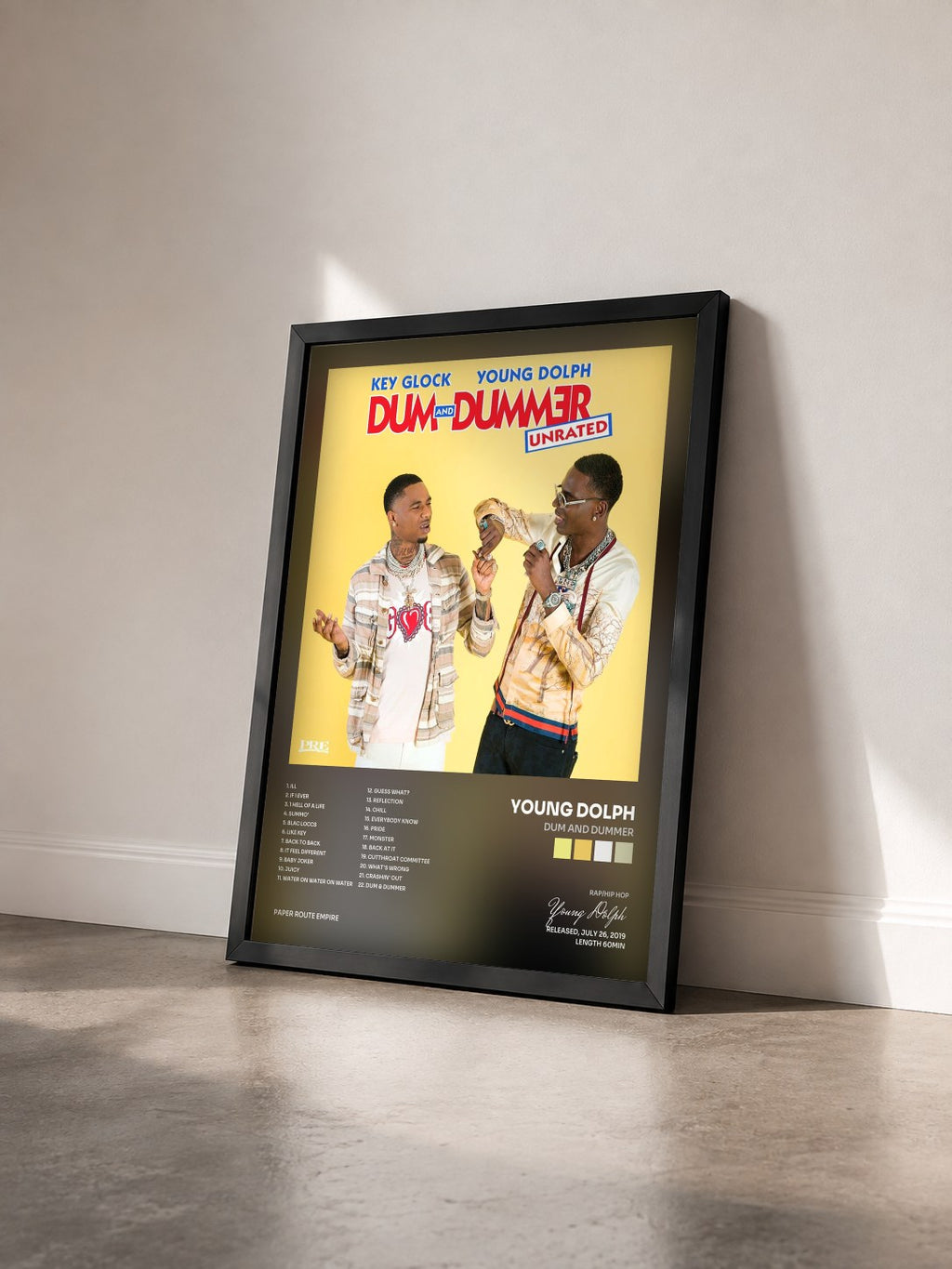 #noir Tableau de l'album Dum and Dummer de Young Dolph vu de trois quarts, cadre noir