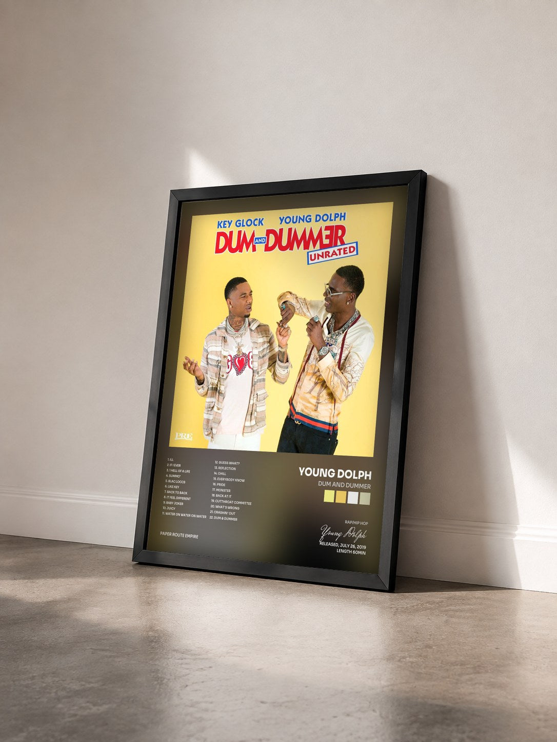 #noir Tableau de l'album Dum and Dummer de Young Dolph vu de trois quarts, cadre noir