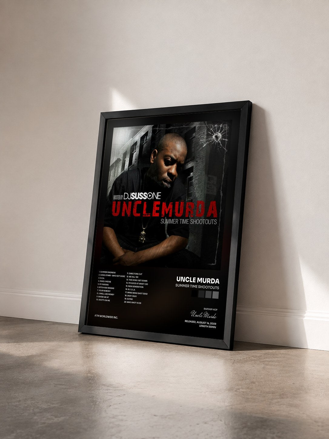 #noir Tableau de l'album Summer Time Shootouts de Uncle Murda vu de trois quarts, cadre noir