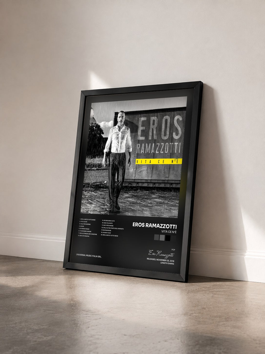 #noir Tableau de l'album Vita Ce N'è de Eros Ramazzotti vu de trois quarts, cadre noir