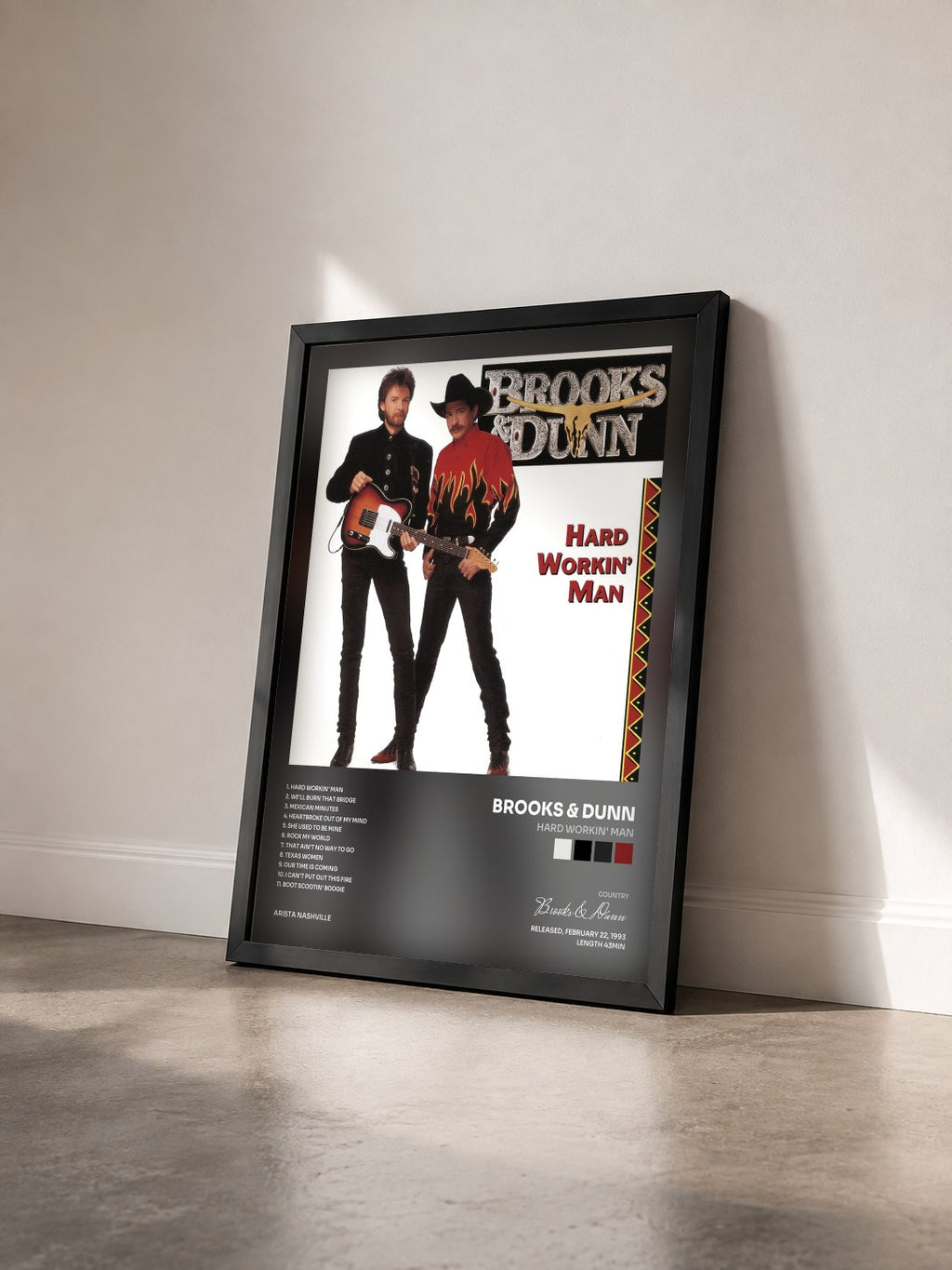 #noir Tableau de l'album Hard Workin' Man de Brooks & Dunn vu de trois quarts, cadre noir