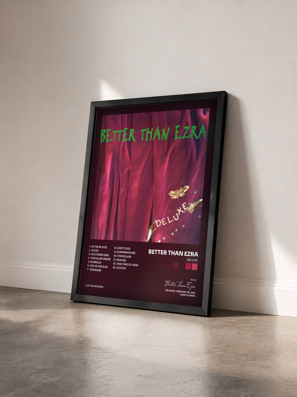 #noir Tableau de l'album Deluxe de Better Than Ezra vu de trois quarts, cadre noir