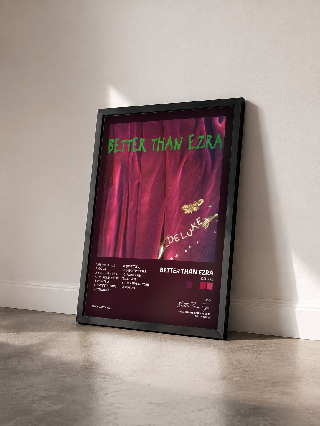 #noir Tableau de l'album Deluxe de Better Than Ezra vu de trois quarts, cadre noir