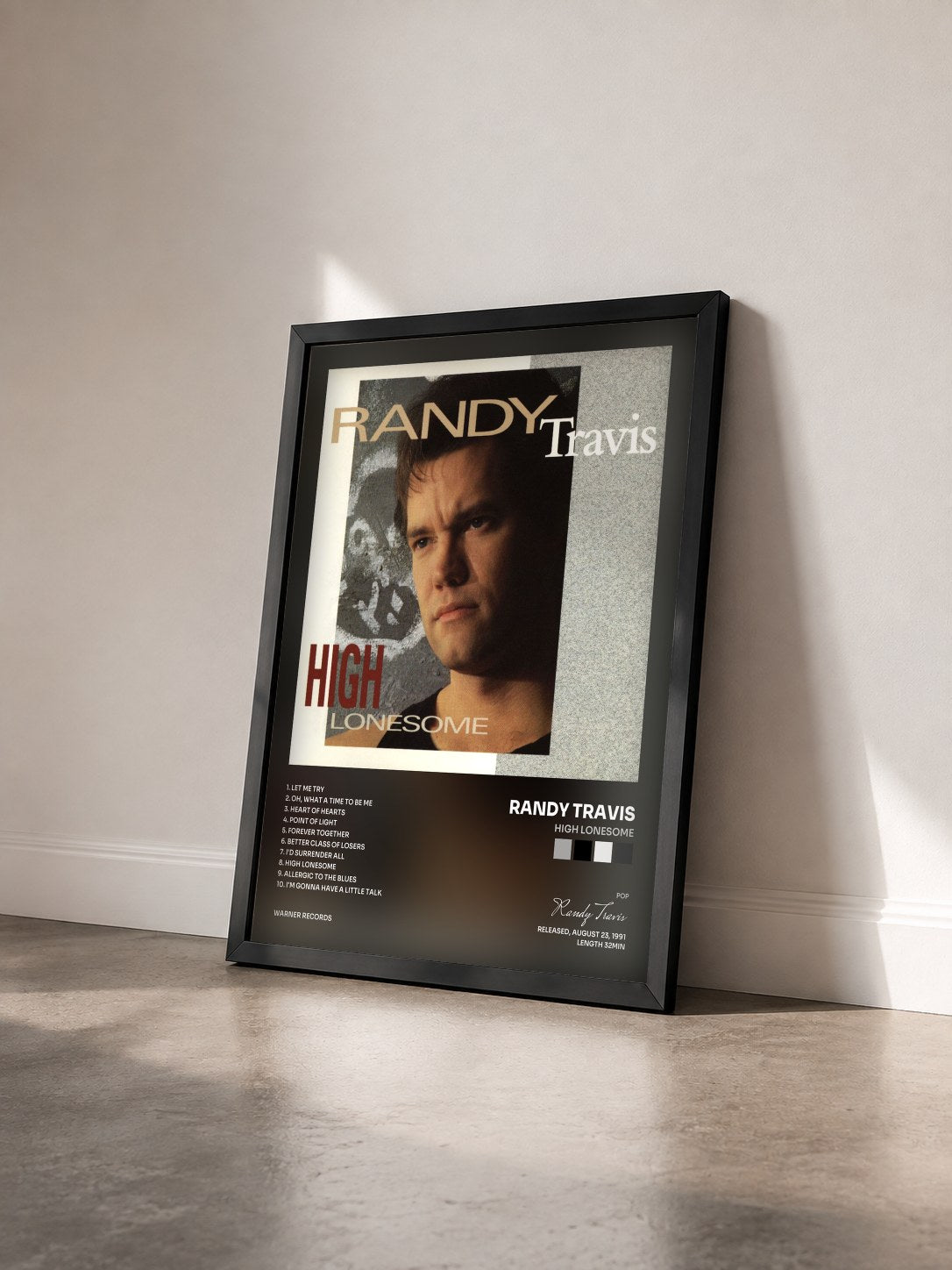 #noir Tableau de l'album High Lonesome de Randy Travis vu de trois quarts, cadre noir