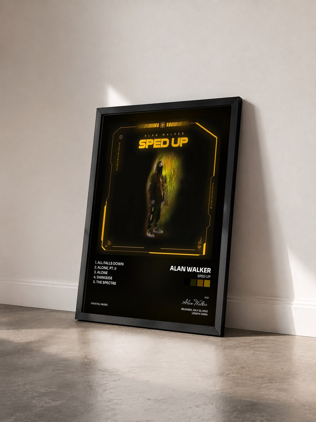 #noir Tableau de l'album Sped up de Alan Walker vu de trois quarts, cadre noir
