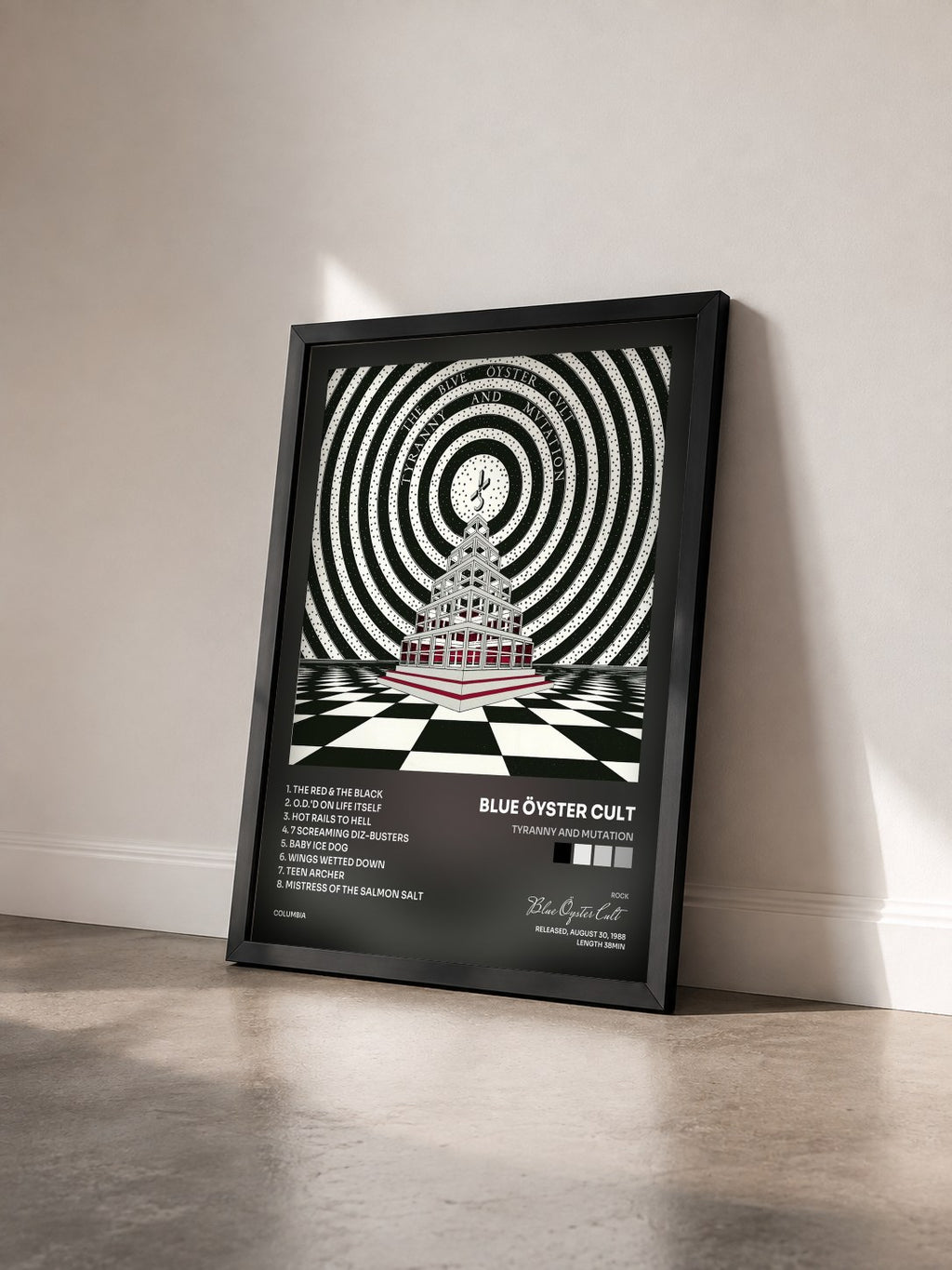 #noir Tableau de l'album Tyranny And Mutation de Blue Öyster Cult vu de trois quarts, cadre noir