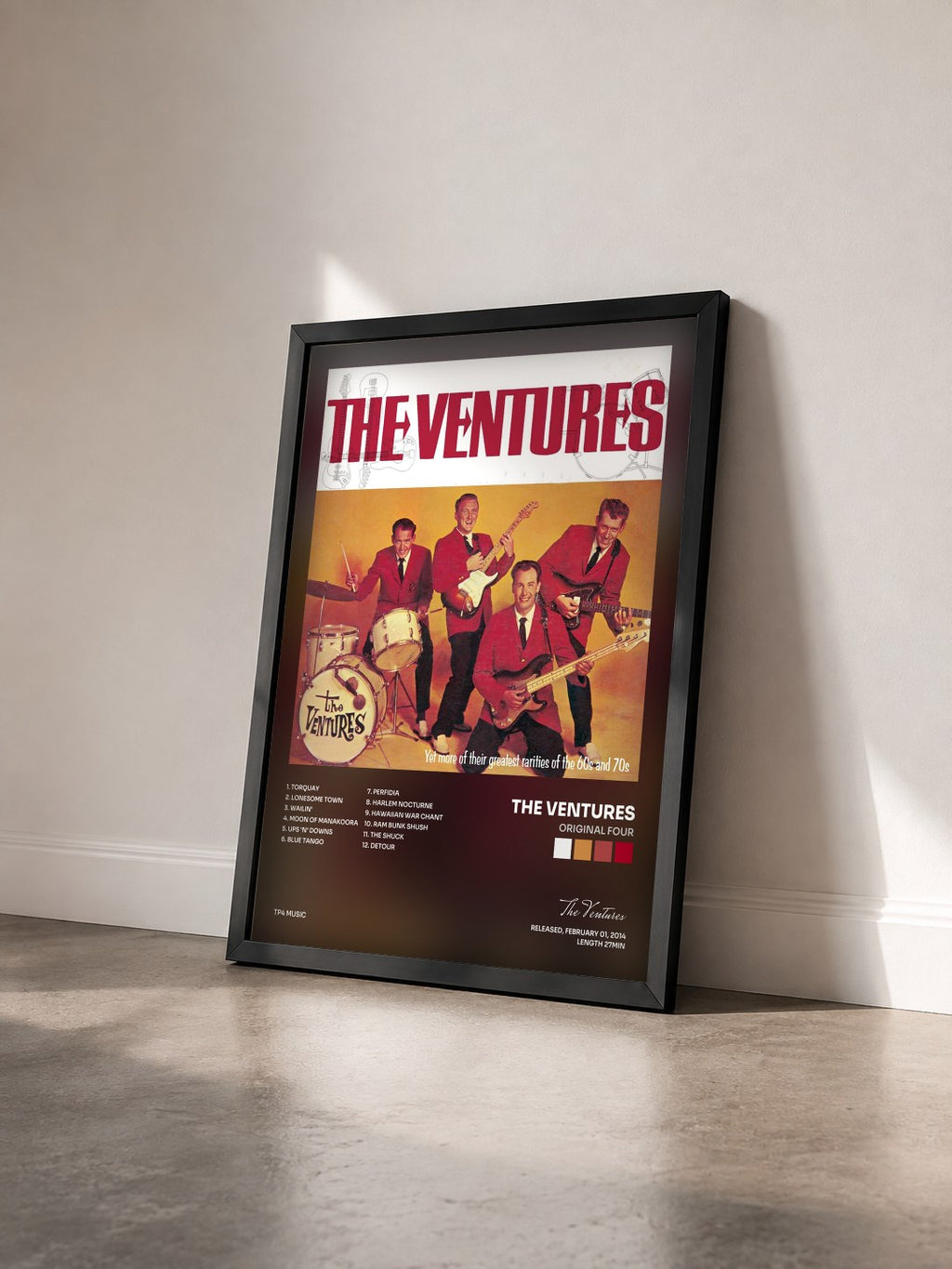 #noir Tableau de l'album Original Four de The Ventures vu de trois quarts, cadre noir