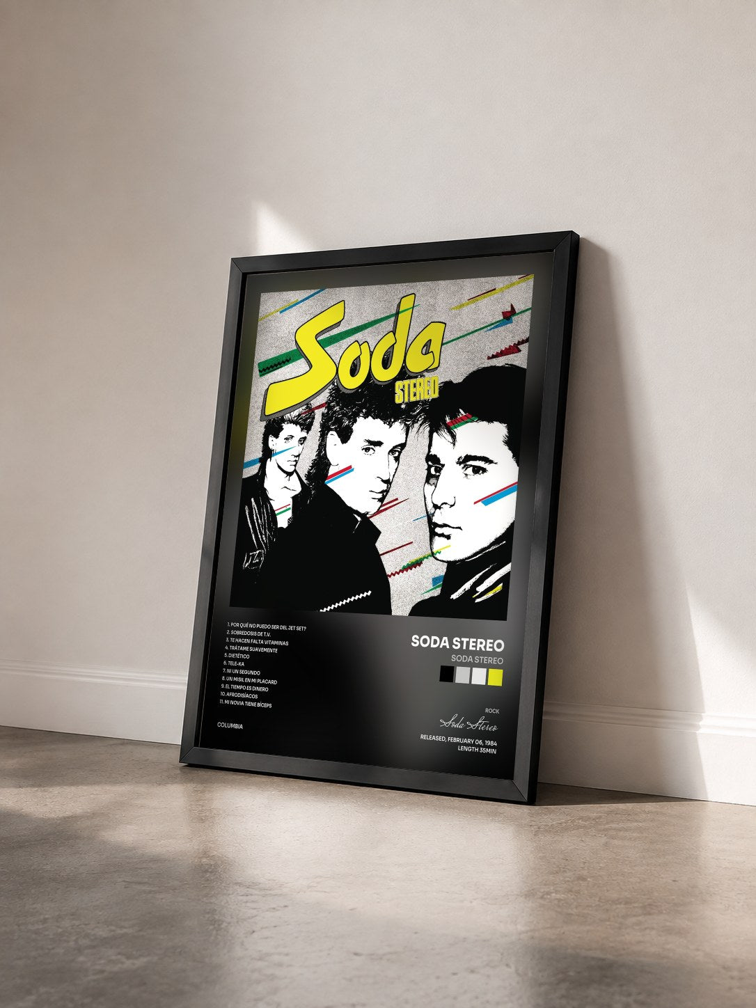 #noir Tableau de l'album Soda Stereo de Soda Stereo vu de trois quarts, cadre noir