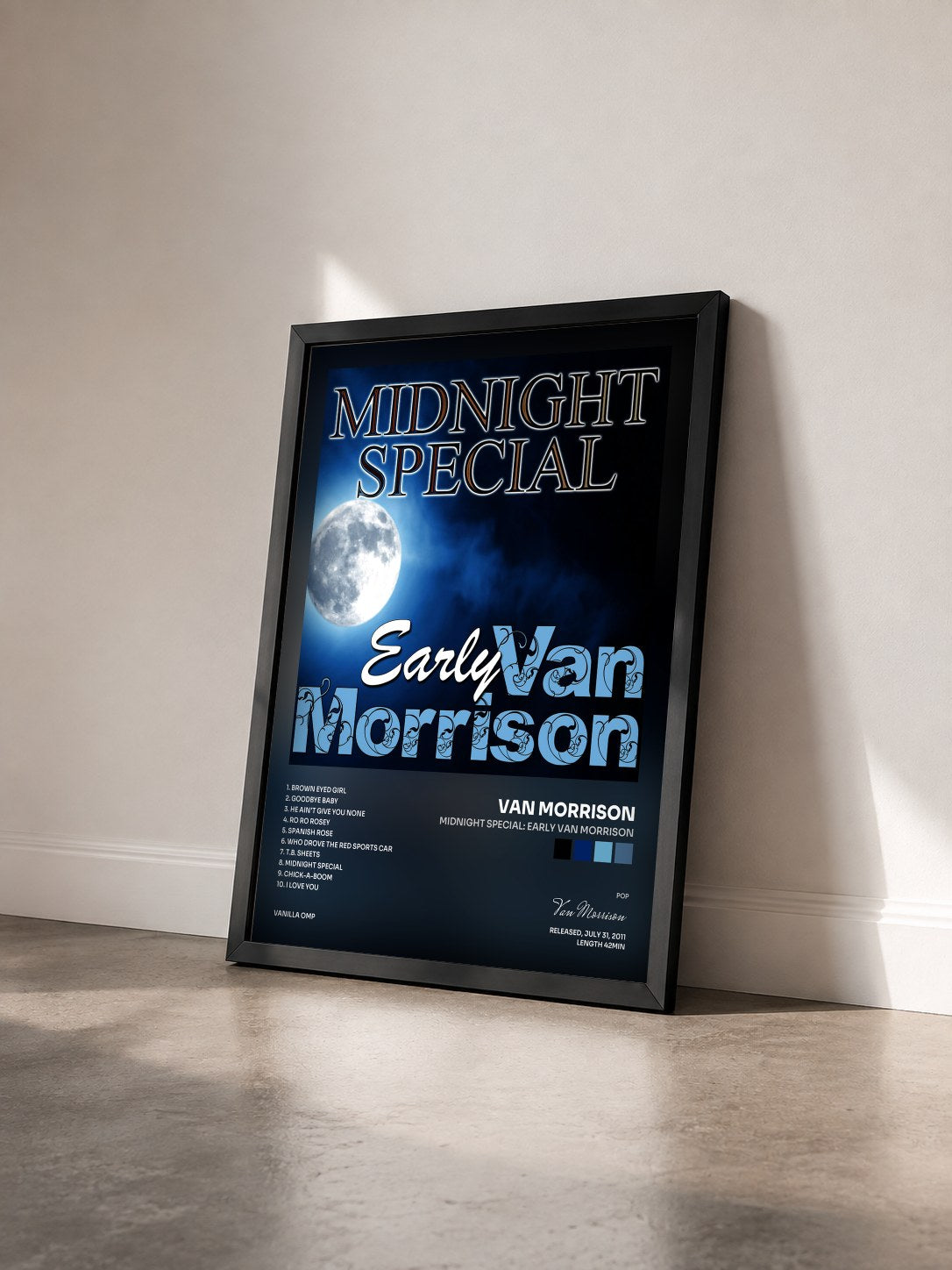 #noir Tableau de l'album Midnight Special: Early Van Morrison de Van Morrison vu de trois quarts, cadre noir