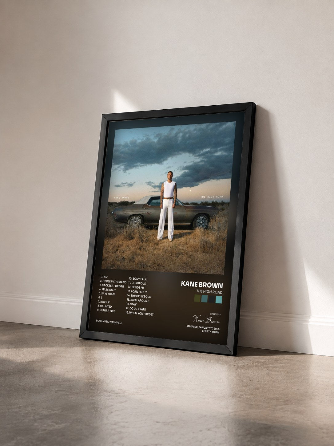#noir Tableau de l'album The High Road de Kane Brown vu de trois quarts, cadre noir