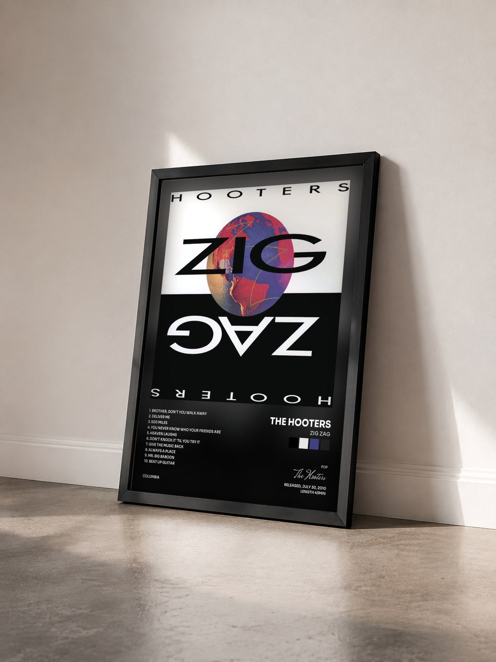 #noir Tableau de l'album Zig Zag de The Hooters vu de trois quarts, cadre noir